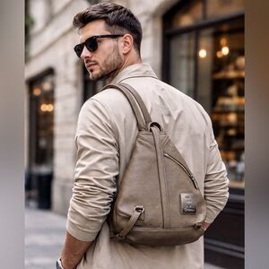Vittorio Italian Leather Mini Backpack Taupe | Made in Italy Convertible Sling